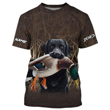 Load image into Gallery viewer, Duck Hunting with Dog Black Labrador Waterfowl Camo Custom Name Shirts, Duck Hunting Clothes FSD4536