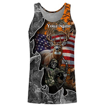 Load image into Gallery viewer, Deer Hunting American Flag Grim Reaper Custom Name camouflage Shirts for Hunters, Hunting Clothing FSD358