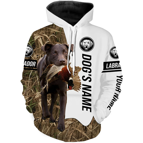 Pheasant Hunting with Chocolate Labrador Retriever Dog Custom Name Camo Full Printing Shirts, Chocolate Lab Best Hunting Dog FSD2677