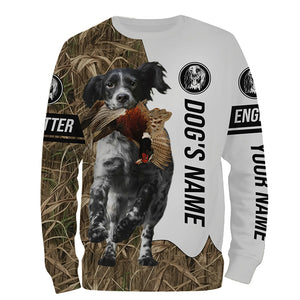 Pheasant Hunting with Llewellin English Setter Dog (Blue belton) Custom Name Camo Full Printing Shirts, Hoodie FSD2684