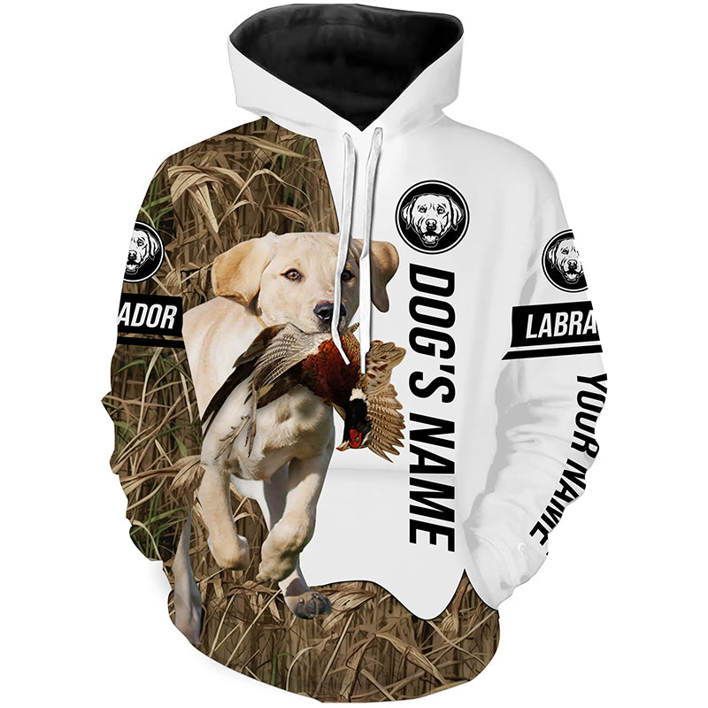 Pheasant Hunting with Yellow Labrador Retriever Custom Name Camo Full Printing Shirts, Hoodie FSD2685