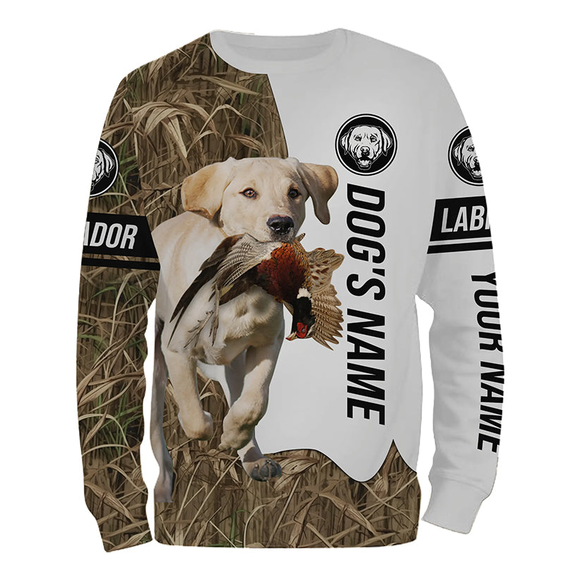 Pheasant Hunting with Yellow Labrador Retriever Custom Name Camo Full Printing Shirts, Hoodie FSD2685