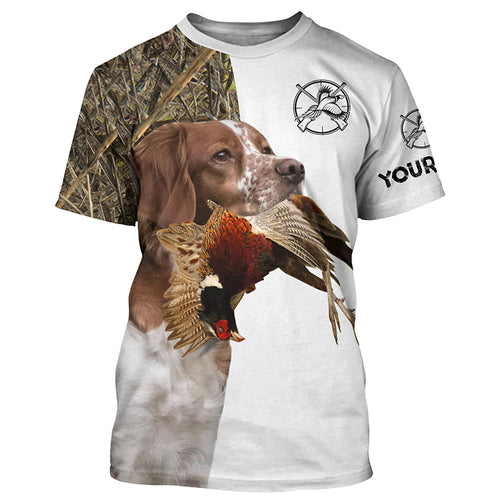 Pheasant Hunting With Dog Brittany Spaniel Custom Name All Over Printed Shirts - Personalized Hunting Gifts FSD1917