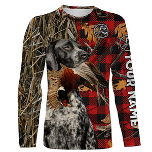 Black roan GSP Pheasant Hunting Dog Red Plaid Camo Custom Name Shirts, Christmas Gifts for Hunters FSD4238