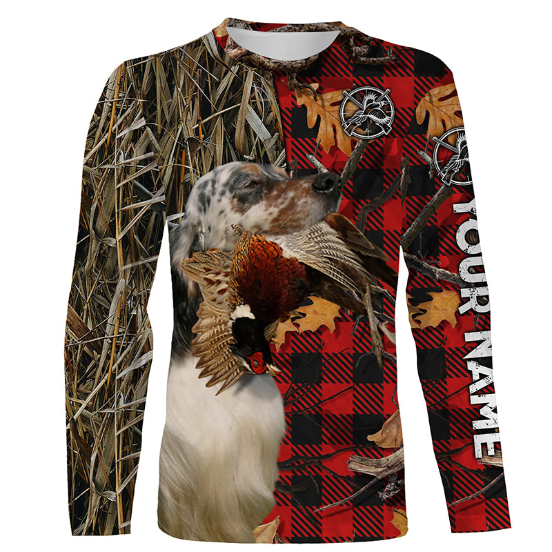 Llewellin English Setter Pheasant Hunting Dog Red Plaid Camo Shirts, Christmas Hunting Gifts FSD4244