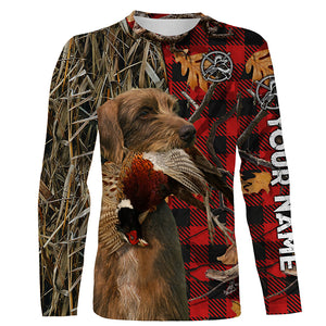 Pudelpointer Pheasant Hunting Dog Red Plaid Camo Custom Name Shirts, Christmas Gifts for Hunters FSD4245