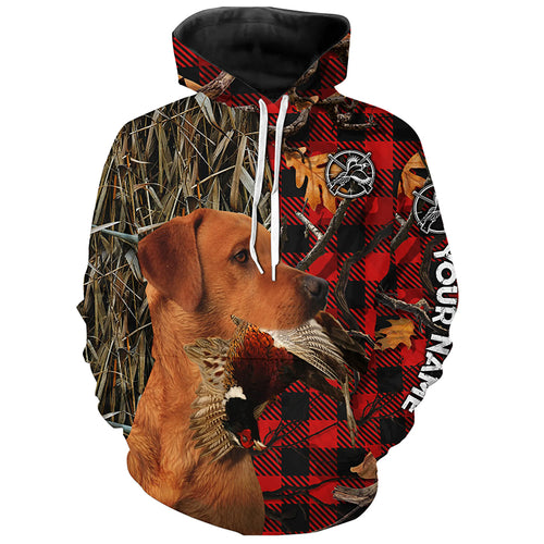 Fox Red Labrador Pheasant Hunting Dog Red Plaid Camo Custom Name Shirts, Christmas Gifts for Hunters FSD4247