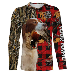 Irish Red & White Setter Pheasant Hunting Dog Red Plaid Camo Custom Name Shirts, Christmas Gifts for Hunters FSD4248