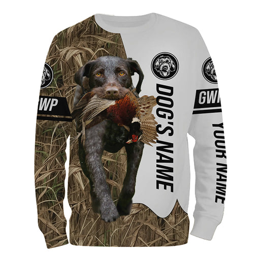 Pheasant Hunting with German Wirehaired Pointers GWP Custom Name Camo Full Printing Shirts, Hoodie FSD2687