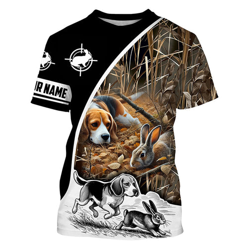 Rabbit Hunting with Beagle Dog Camo Custom name all over print Shirts, Personalized Gifts FSD370