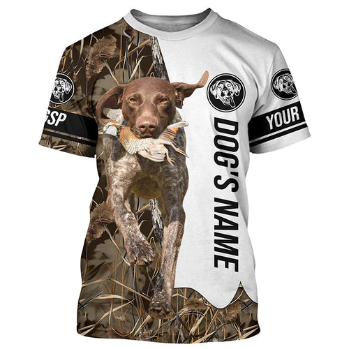 Quail Hunting with German Shorthaired Pointer GSP Custom Name Camo Full Printing Shirts, Hunting Gifts FSD3606