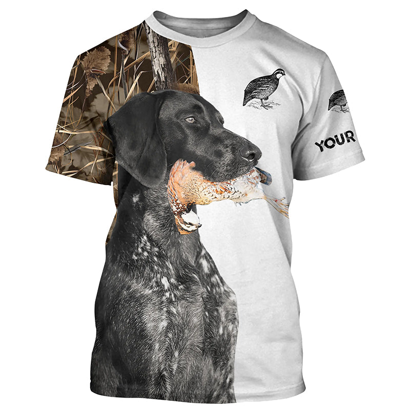 Quail Hunting with Black German Shorthaired Pointer GSP Custom Name Camo Full Printing Shirts FSD3607