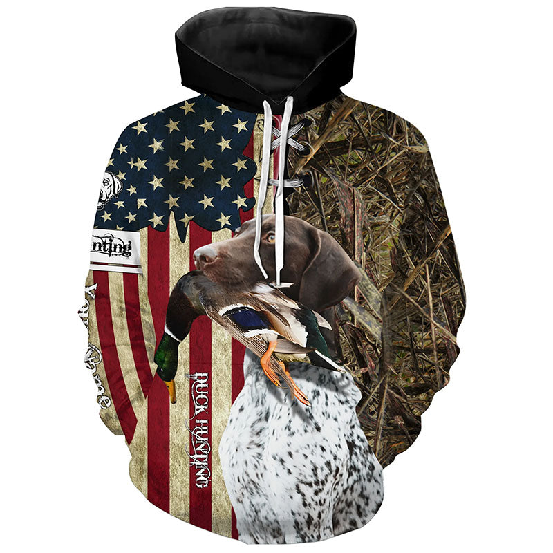 German Shorthaired Pointer Hunting Bird Dog Duck Hunter American flag full printing shirt, Hoodie FSD3261