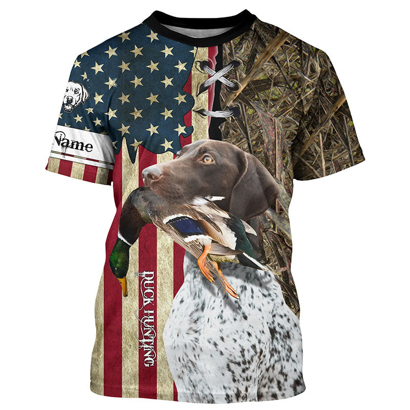 German Shorthaired Pointer Hunting Bird Dog Duck Hunter American flag full printing shirt, Hoodie FSD3261