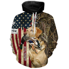 Load image into Gallery viewer, Yellow Labrador Retriever Hunting Bird Dog Duck Hunter American flag full printing shirt, Hoodie FSD3262