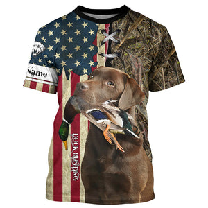 Chocolate Labrador Retriever Hunting Bird Dog Duck Hunter American flag full printing shirt, Hoodie FSD3264