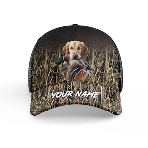 Duck Hunting Dogs Waterfowl Camo Custom Name Hat, Duck Hunting Mesh Back Cap, Hunting Hat FSD4562