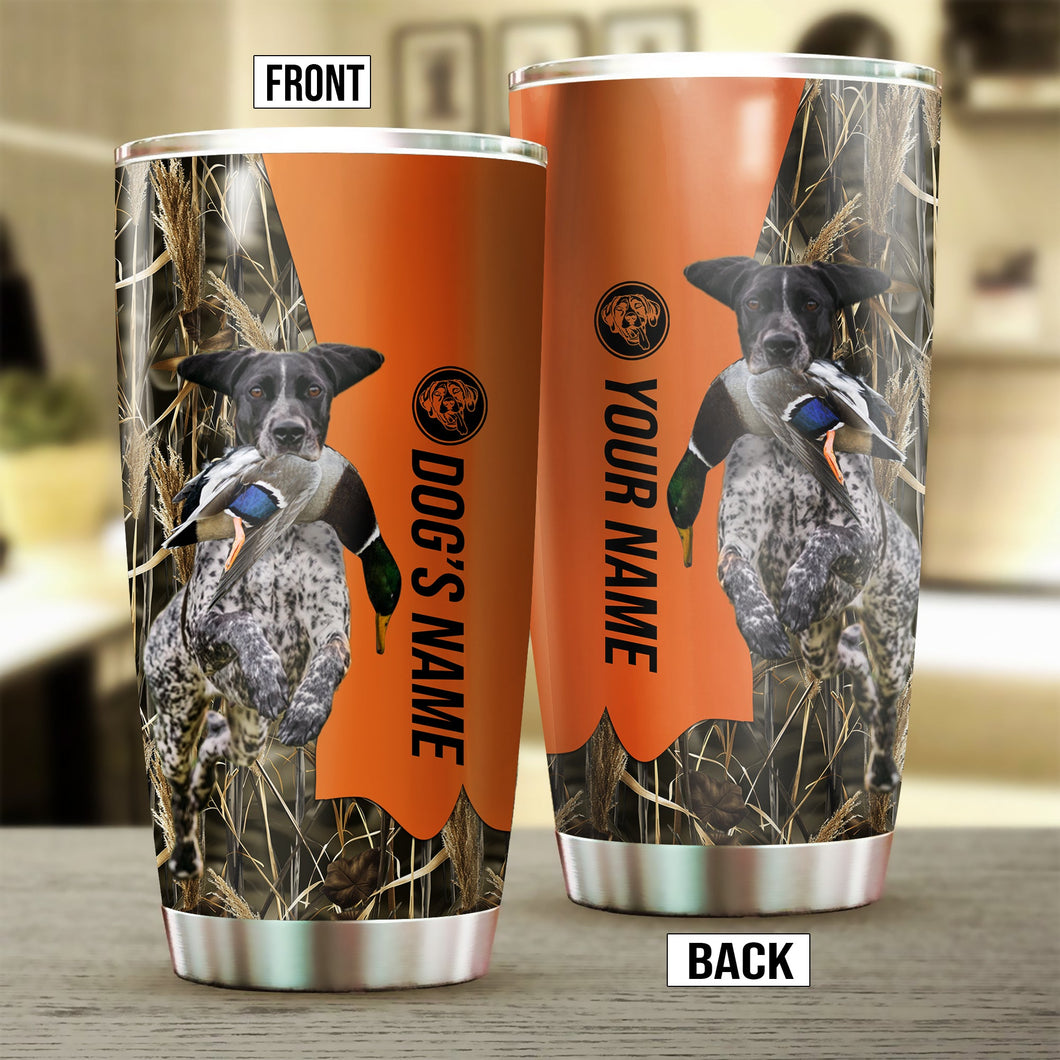 Black and white GSP Birds & Deer shed Hunting Dog Custom name Stainless Steel Tumbler Cup FSD4328