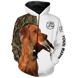 Pheasant Hunting With Dog Fox Red Labrador Custom Name 3D Full Printing Shirts For Men Women - Personalized Hunting Gifts FSD2724