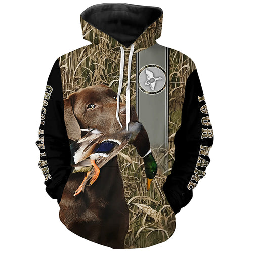 Chocolate Labrador Retriever Duck Hunting with Dog Waterfowl Camo Custom Name All Over Printed Shirts, Personalized Gifts FSD2583