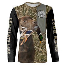 Load image into Gallery viewer, Chocolate Labrador Retriever Duck Hunting with Dog Waterfowl Camo Custom Name All Over Printed Shirts, Personalized Gifts FSD2583