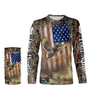 Duck Hunting American flag Waterfowl Camo Custom name Shirts for Men, Kid - Duck hunting gifts FSD2114