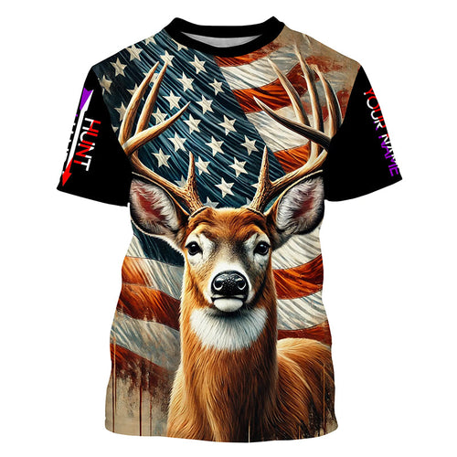 Deer Hunting American flag Custom name Shirts for Hunter, Best Deer Hunting Gifts FSD426