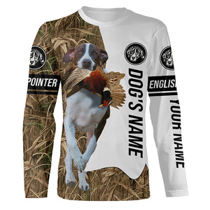 Pheasant Hunting with English Pointer Custom Name Camo Full Printing Shirts, Pointer hunting dog - FSD2760