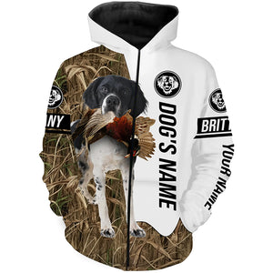 Pheasant Hunting with Brittany (black and white) Gun Dog Custom Name Camo Full Printing Shirts FSD3653