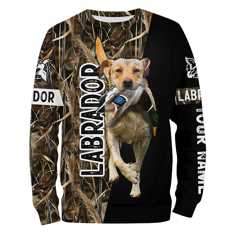 Duck Hunting with Dog Yellow Labrador Retriever Waterfowl Camo custom Name Shirts for Duck Hunters FSD4531