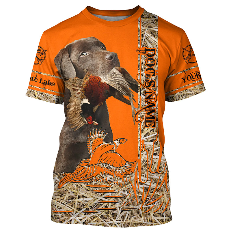 Chocolate Labrador Retriever Dog Pheasant Hunting Blaze Orange Hunting Shirts for Hunter, Bird Hunters FSD4158