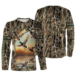 Mallard Duck Hunting Waterfowl Camo Custom Name Shirts for Men and Kid, Duck Hunting clothing FSD688