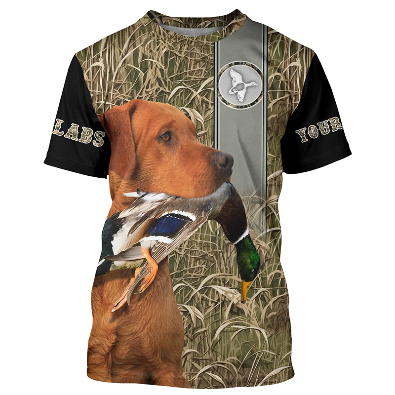 Duck Hunting with Dog Fox Red Labrador Waterfowl Camo Custom Name All Over Printed Shirts, Personalized Gifts FSD2557