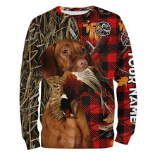 Load image into Gallery viewer, Vizsla Hunting Dog Red Plaid Fall Camo Custom Name all over printing Shirts, Vizsla Hunting Dog Gifts FSD4229