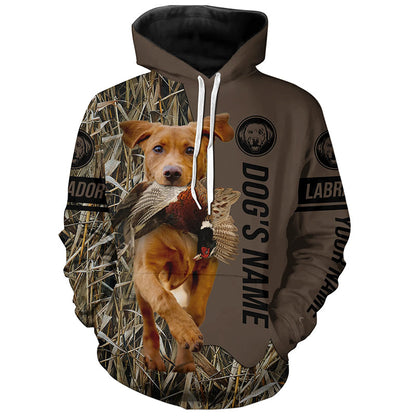 Fox red Labrador Retriever Hunting dog customized Name Shirt, camo and brown color FSD4679