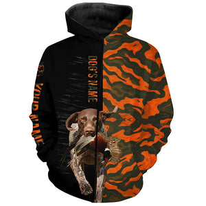 German Shorthaired Pointer GSP Pheasant Hunting Dog Orange camo Custom Name all over print Shirts FSD4232