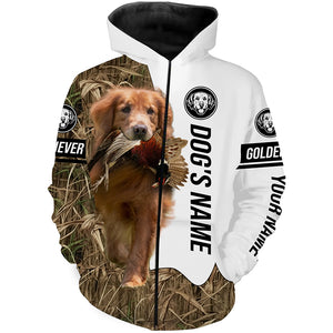 Pheasant Hunting with Red Golden Retriever Dog Custom Name Camo Full Printing Shirts, Hoodie FSD3678