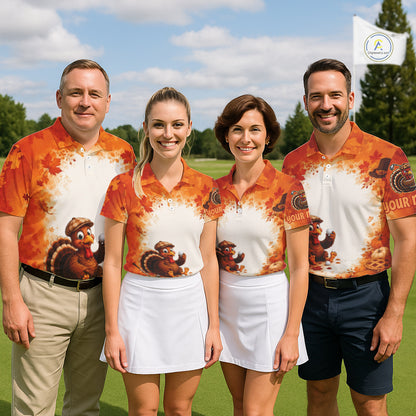 Thanksgiving Turkey Women Golf Polo Shirt Custom Name, Personalized Fall Golf Tops NHT1336