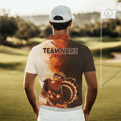 Personalized Vintage Autumn Men Golf Tops, Thanksgiving Turkey Golf Polo Shirt Custom Name NHT1338
