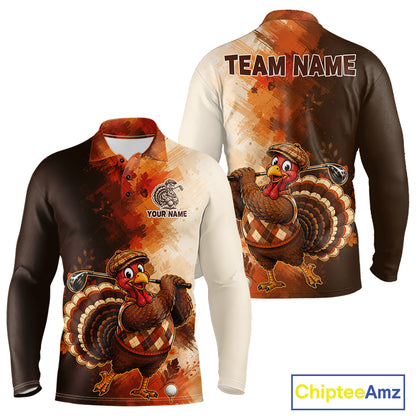 Personalized Vintage Autumn Men Golf Tops, Thanksgiving Turkey Golf Polo Shirt Custom Name NHT1338