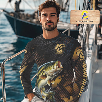 Bass Fishing Shirts Long Sleeve Sport Style Personalized Name, Fishing Shirt Jersey NHT512