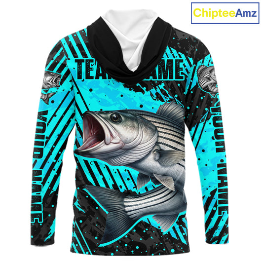 Personalized Striped Bass Performance Fishing Shirts Long Sleeve Hooded, Bass Fishing Jerseys NHT517