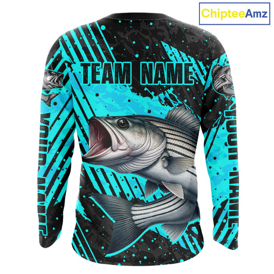 Personalized Striped Bass Performance Fishing Shirts Long Sleeve, Bass Fishing Jerseys NHT517