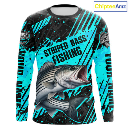 Personalized Striped Bass Performance Fishing Shirts Long Sleeve, Bass Fishing Jerseys NHT517