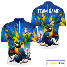 Load image into Gallery viewer, Men's funny parrot bowling quarter zip jersey – green personalized team shirt