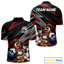 Load image into Gallery viewer, Men's custom cowboy duck bowling quarter zip shirt – red front view
