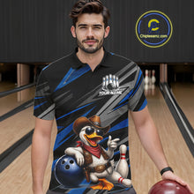 Load image into Gallery viewer, Personalized Team Jersey Men's Custom Cowboy Duck Bowling Polo &amp; 1/4 Zip Shirt |Blue NHT1206