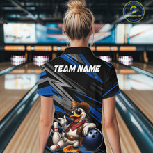 Load image into Gallery viewer, Personalized Team Jersey Women's Custom Cowboy Duck Bowling Polo &amp; 1/4 Zip Shirt |Blue NHT1206