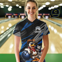 Load image into Gallery viewer, Personalized Team Jersey Women's Custom Cowboy Duck Bowling Polo &amp; 1/4 Zip Shirt |Blue NHT1206