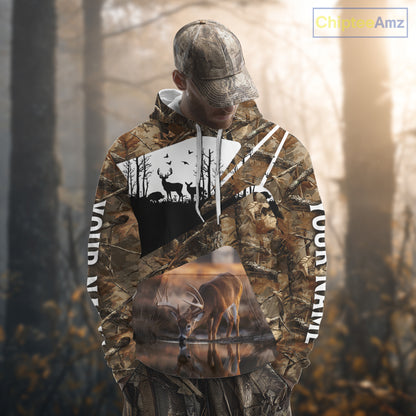 Deer Hunting 3D All Over Print Shirt Personalized Brown Fall Season Camo Hunting Clothes NHT204